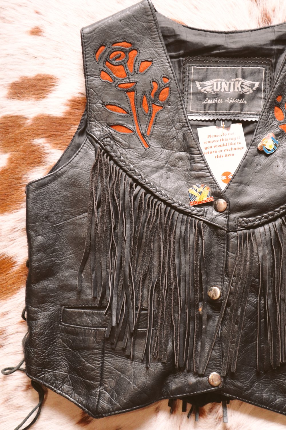 HIGHWAY TO HELL : Vintage 80s Fringed Leather Motorcycle Unisex Vest - LARGE — Strange Ray Vintage HIGHWAY TO HELL : Vintage 80s Fringed Leather Motorcycle Unisex Vest - LARGE — Strange Ray Vintage